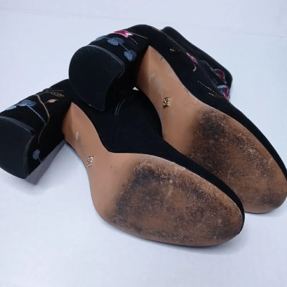 Nanette Lepore Black Suede Embroidered Lilly Ankle